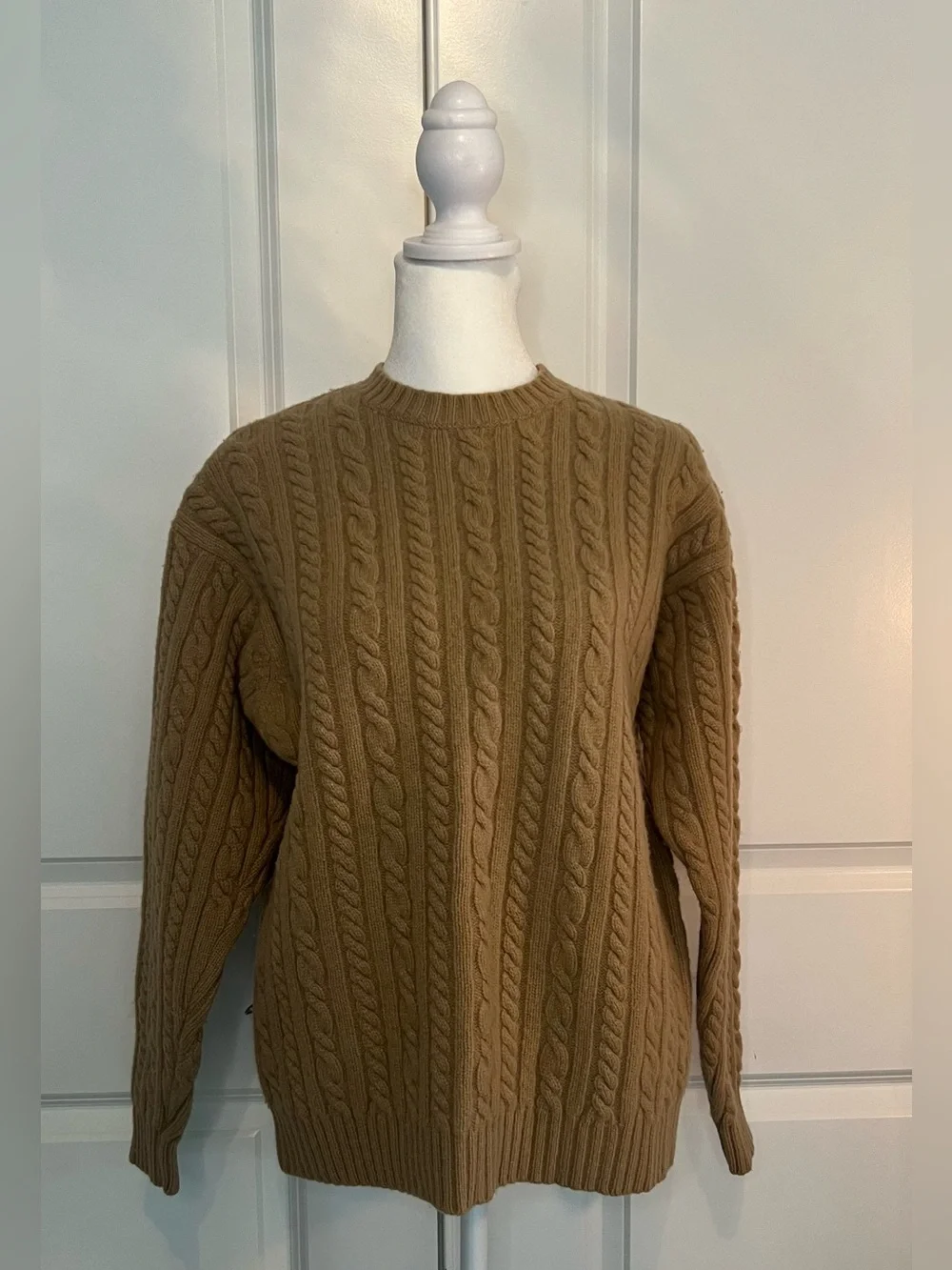 J Crew Men's Lambswool Cable Knit Crewneck Sweater - Brown Sz M